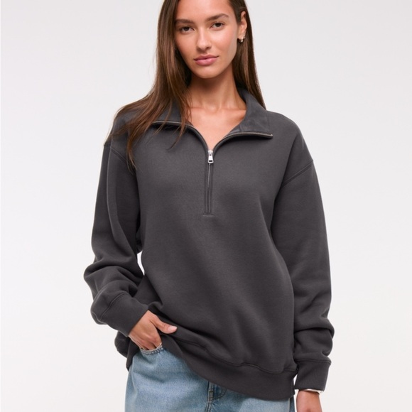 Abercrombie & Fitch Essential Vintage Sunday Dark Gray Half-Zip Sweatshirt - Picture 2 of 7